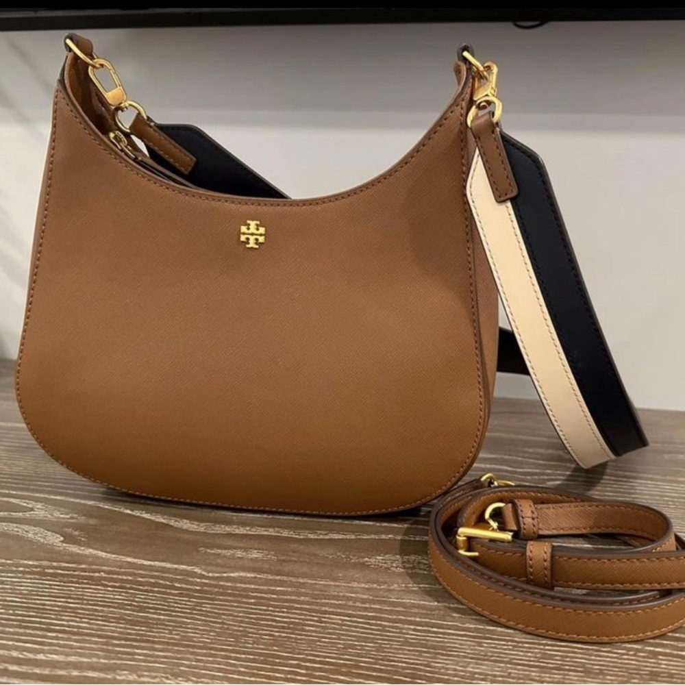 AUTH TORY BURCH Emerson Small Saffiano Leather Swingpack Shoulder Bag-Moose